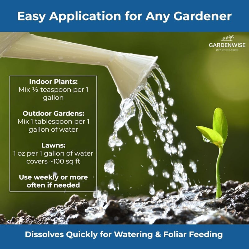 GARDENWISE سماد قابل للذوبان في الماء 20-20-20 – مسحوق لطعام النباتات السائل للنباتات الداخلية والخارجية، الأوركيد، الخضروات، المروج، الزهور – سماد 20 20 20 (8 أونصات) - Image 4
